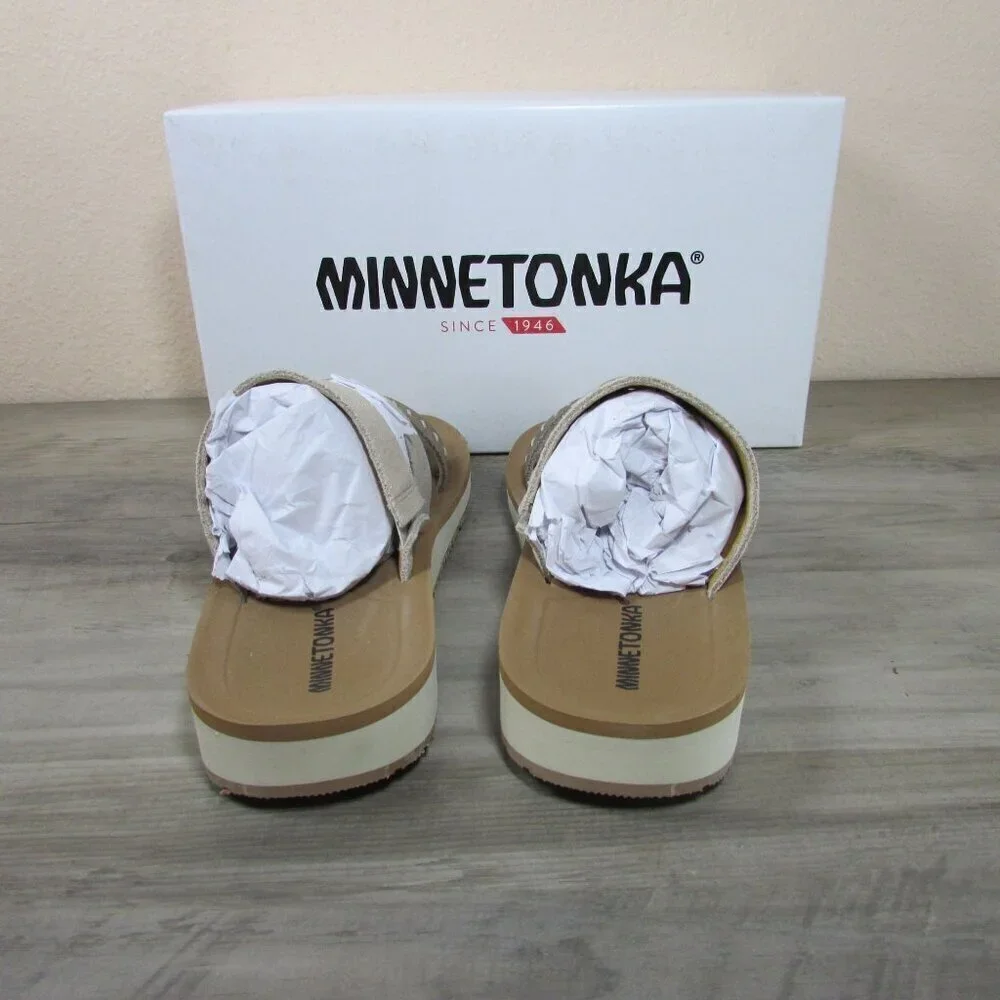 Minnetonka Women's Three Band Slide Sandal - Stone/Multi
